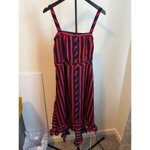NWT HAYDEN LOS ANGELES Red Navy‎ Stripe Button Front Midi Dress Size M